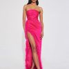 Dresses Miss Circle | Perrin Fuchsia Pink Feather Dress High Slit Gown